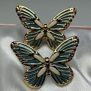 Blue & Gold Butterfly Drop Earrings Enamel  Detailing Nature Hypoallergenic